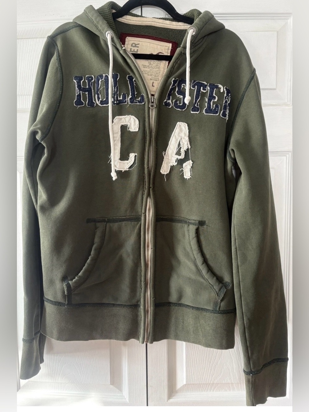 Hollister Vintage Mens Hoodie Full Zip Heavy Cotton fleece lined Oversized Large